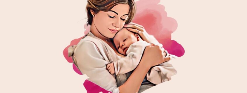 Frau hält Baby nach Fehlgeburten