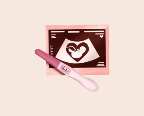 Positiver Schwangerschaftstest mit Ultraschall