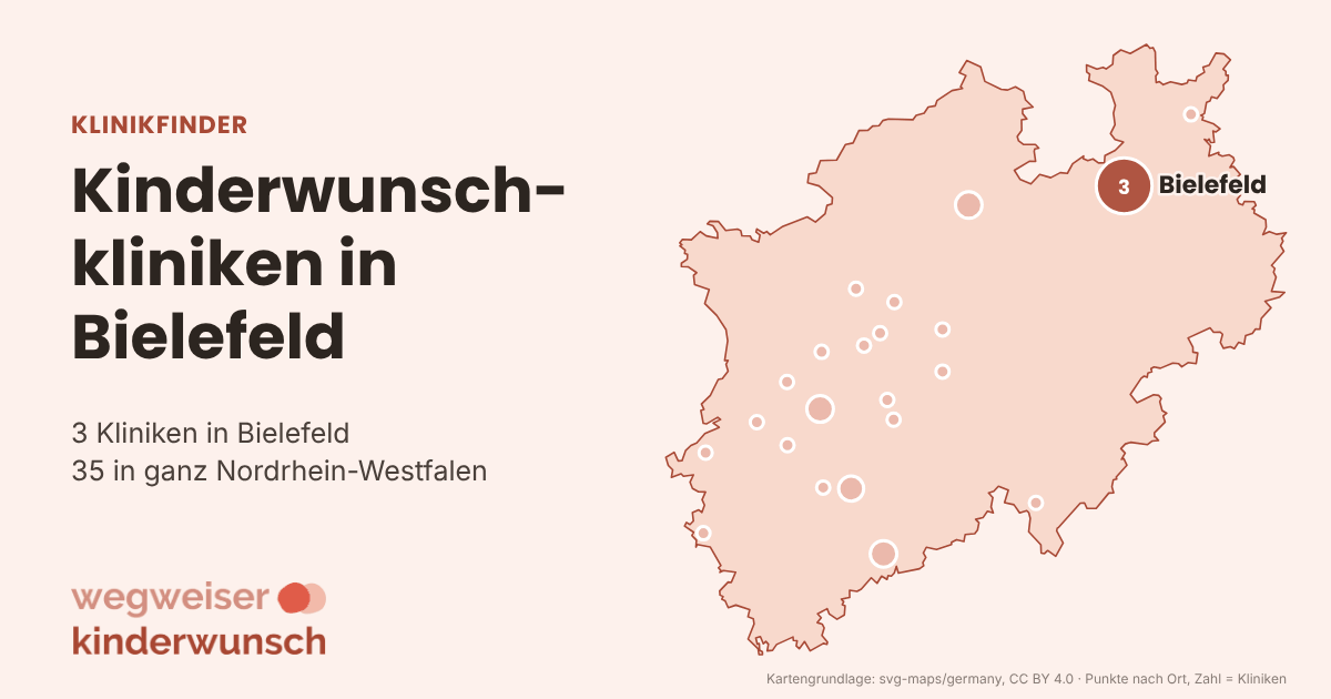 Karte: 3 Kinderwunschkliniken in Bielefeld, Lage in Nordrhein-Westfalen