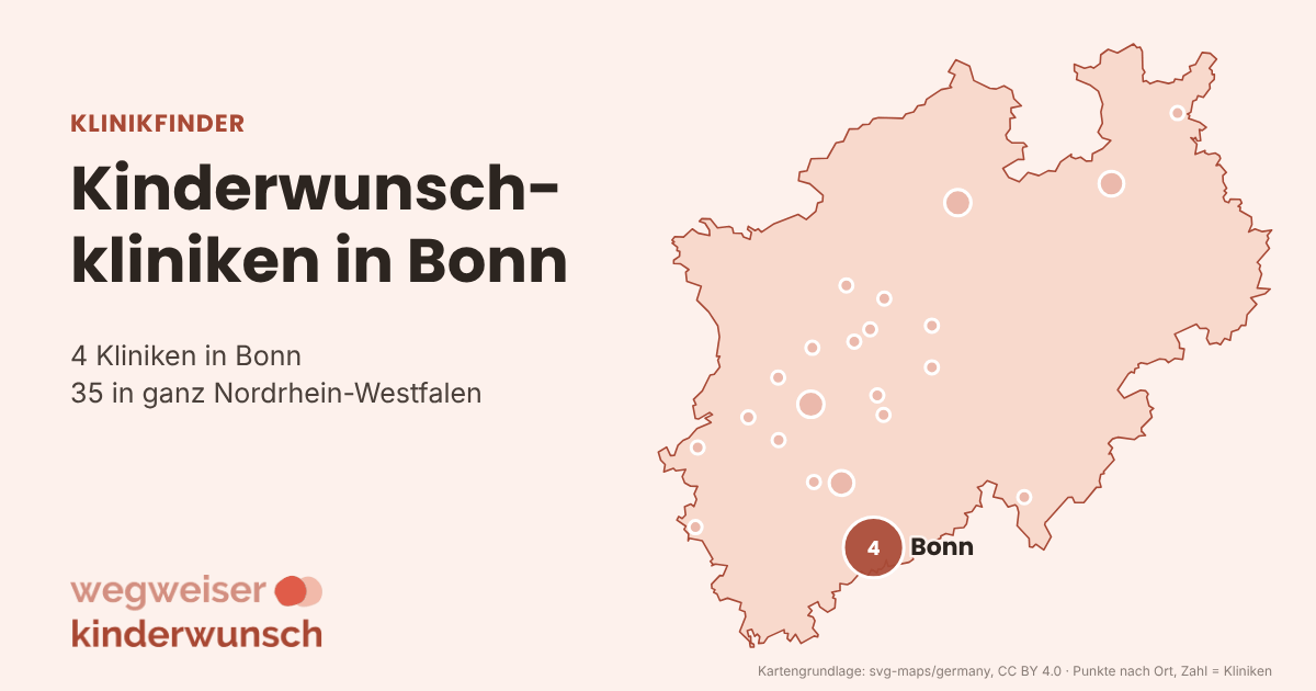 Karte: 4 Kinderwunschkliniken in Bonn, Lage in Nordrhein-Westfalen