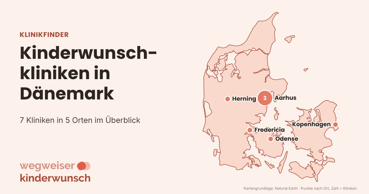 Karte: 7 Kinderwunschkliniken in Dänemark, nach Orten