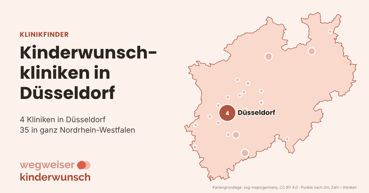Karte: 4 Kinderwunschkliniken in Düsseldorf, Lage in Nordrhein-Westfalen