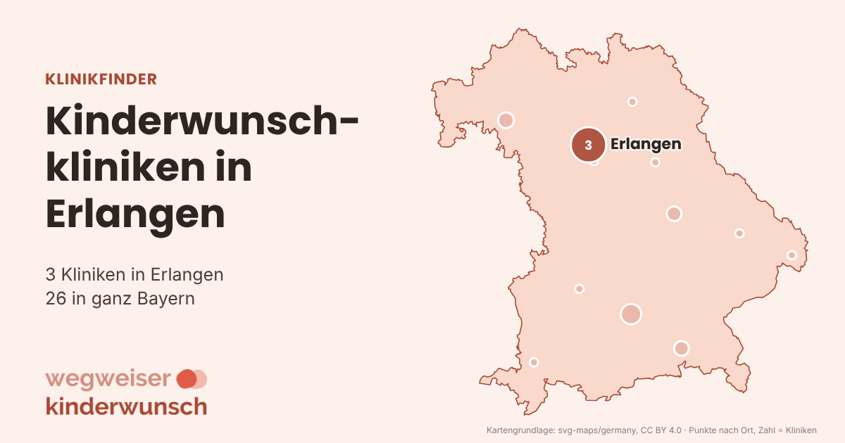 Karte: 3 Kinderwunschkliniken in Erlangen, Lage in Bayern