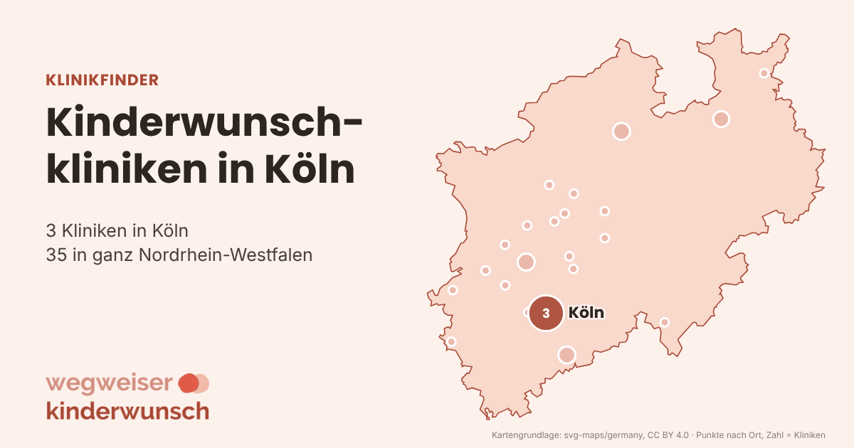 Karte: 3 Kinderwunschkliniken in Köln, Lage in Nordrhein-Westfalen