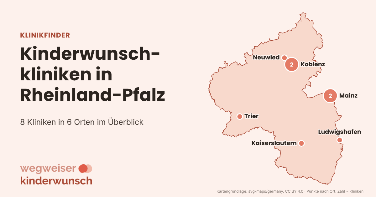 Karte: 8 Kinderwunschkliniken in Rheinland-Pfalz, nach Orten