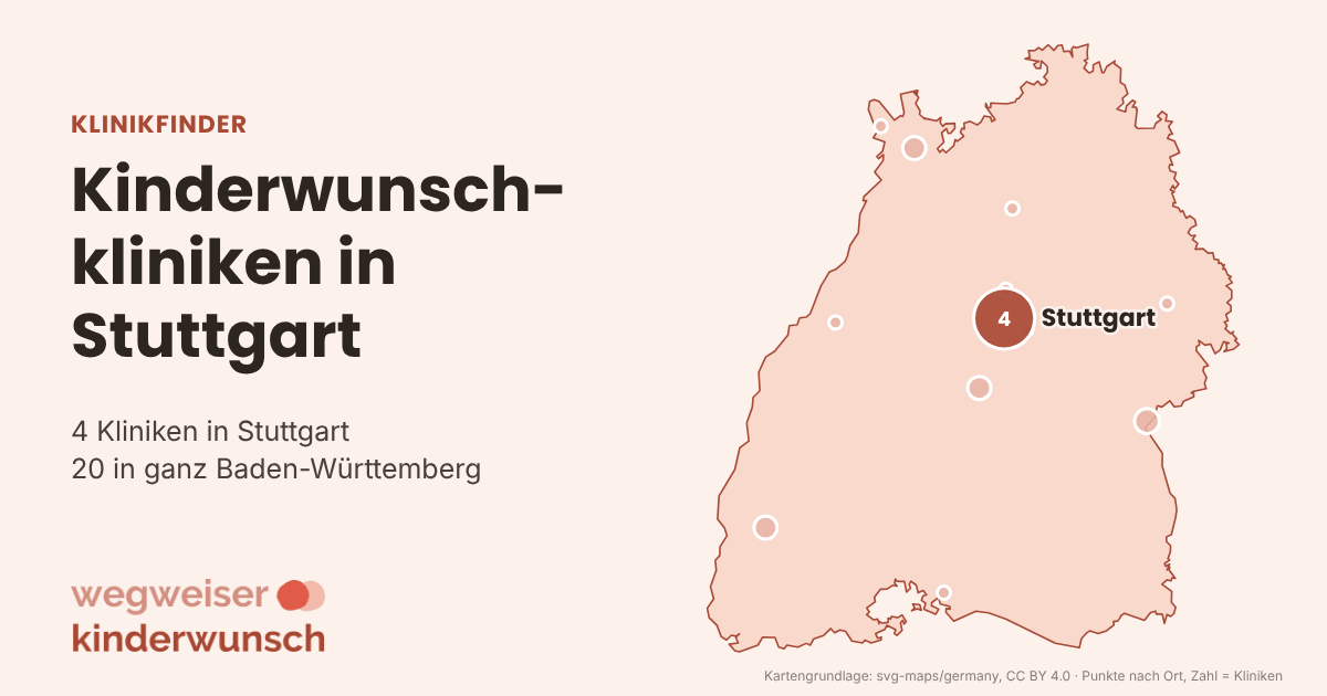 Karte: 4 Kinderwunschkliniken in Stuttgart, Lage in Baden-Württemberg