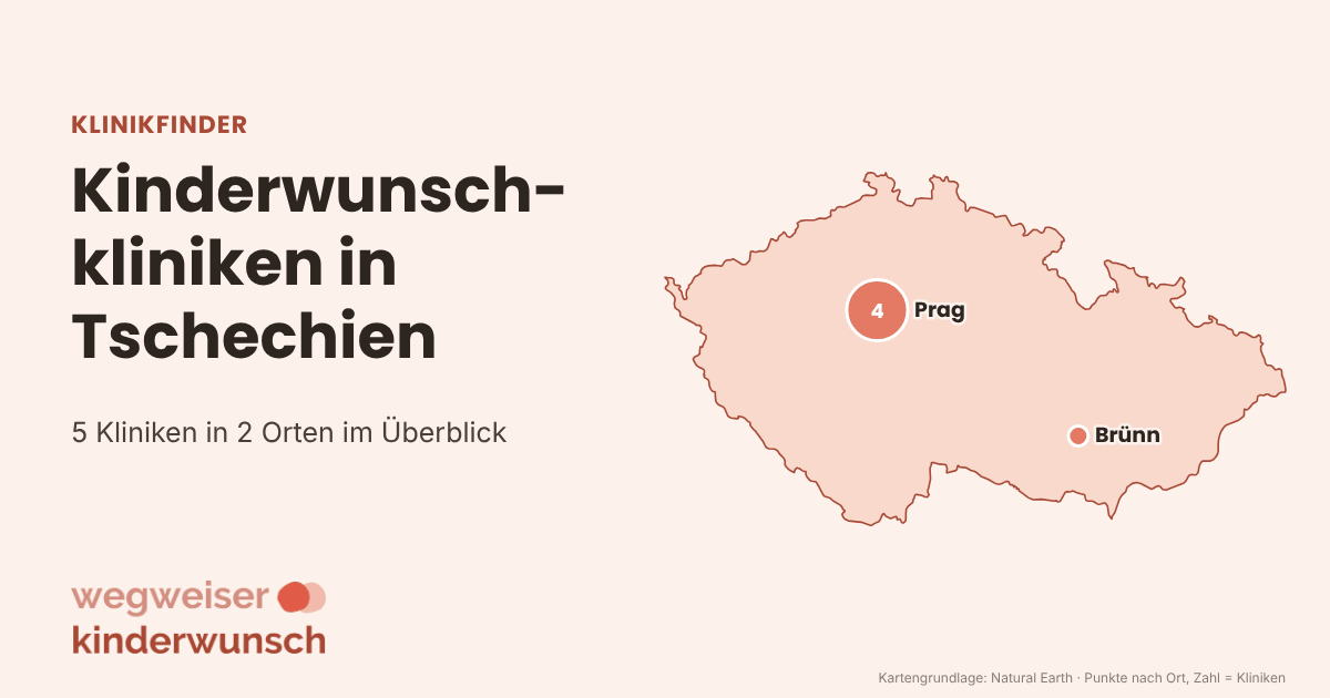 Karte: 5 Kinderwunschkliniken in Tschechien, nach Orten